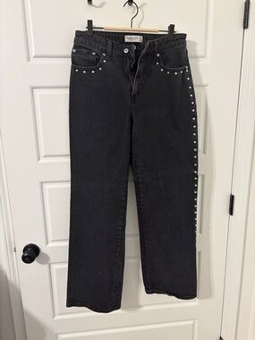 Abercrombie & Fitch Curve Love Black Straight-Leg Jeans with Silver Studs